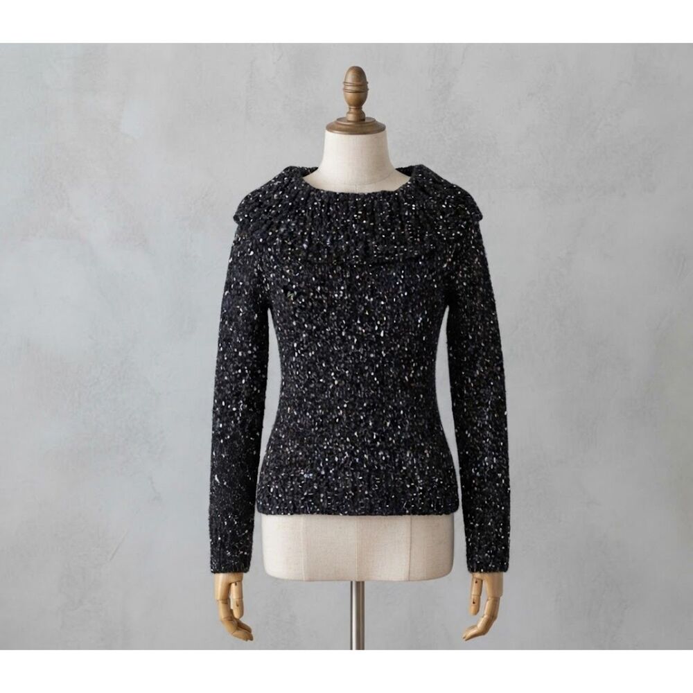 Elliott Lauren Women's Medium Black White Tweed Knit Cowl Neck Sweater